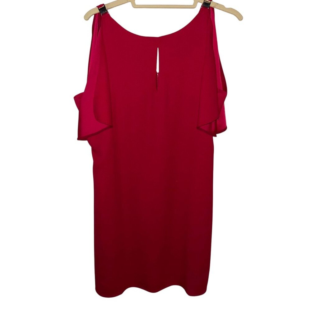 WHBM Raspberry Red Cold Shoulder Flutter Sleeve Dress w/ Hardware
